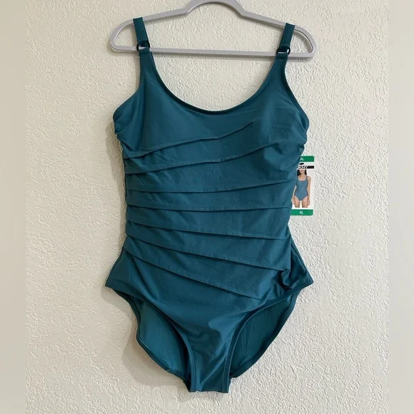 DKNY Teal Ruched One Piece Swimsuit Size XL - Picture 7 of 16